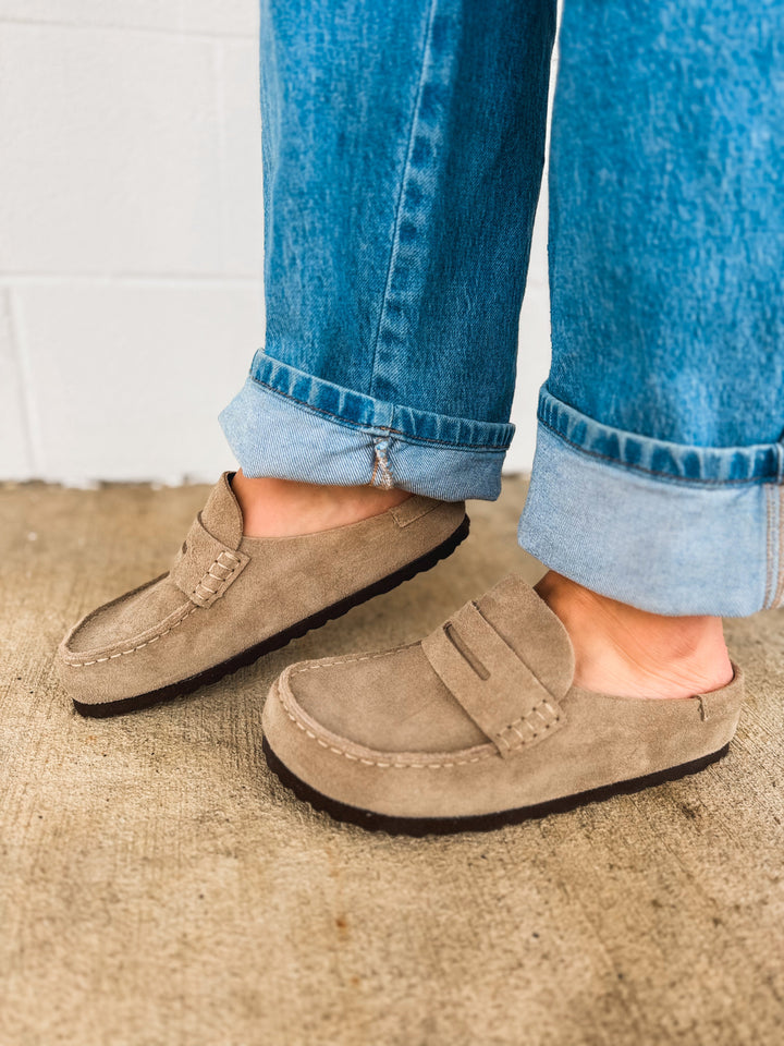 Birkenstock Naples Wrapped Suede Leather Clog - Taupe