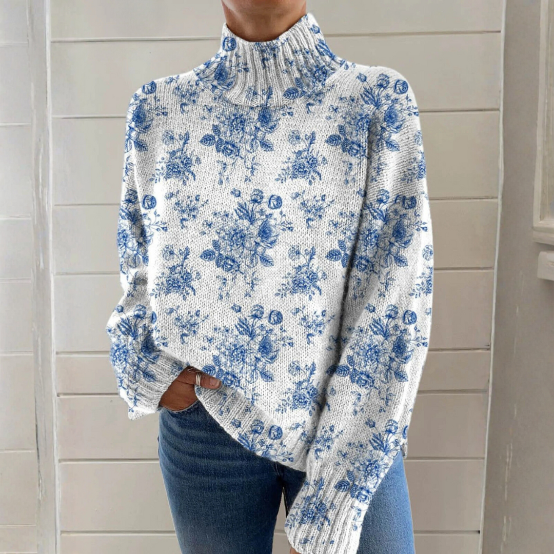 Hannah - Maglione a collo alto con stampa floreale artistica
