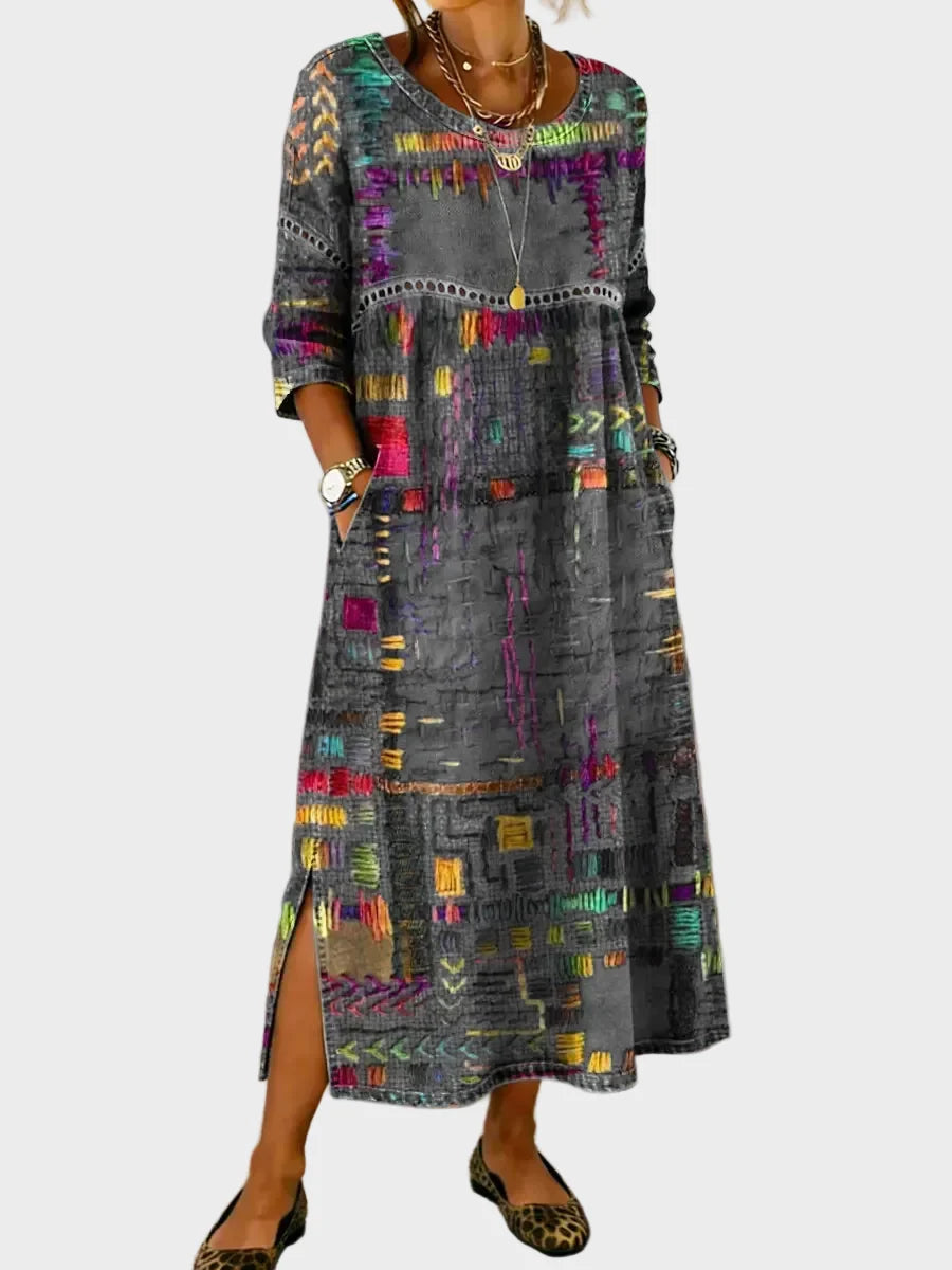 Inaya - Denim Dress with Ethno Patchwork
