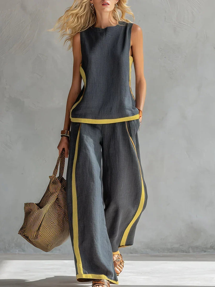 Ursula - Elegant and Casual Gilet and Trousers Set with Bicolour Finishes