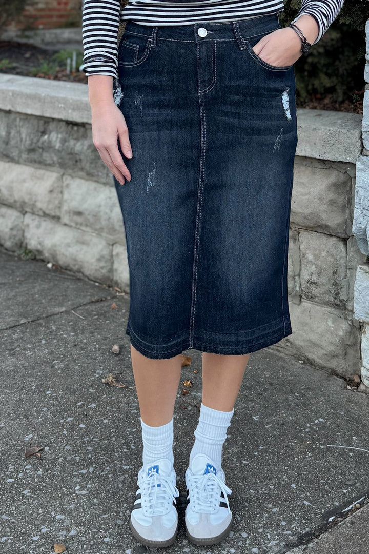 Gianna Distressed Denim Skirt (Black Wash)