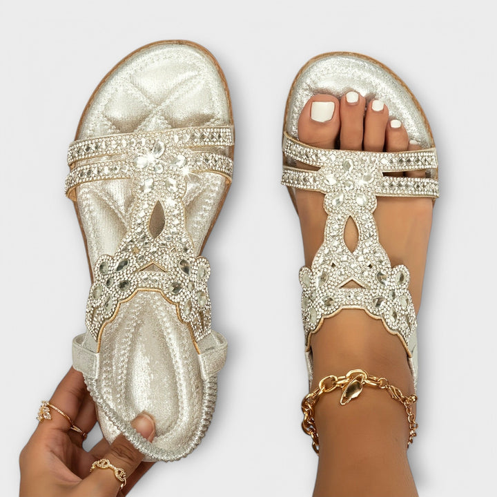 Reinhilde - Turquoise Boho Sandals with Rhinestones