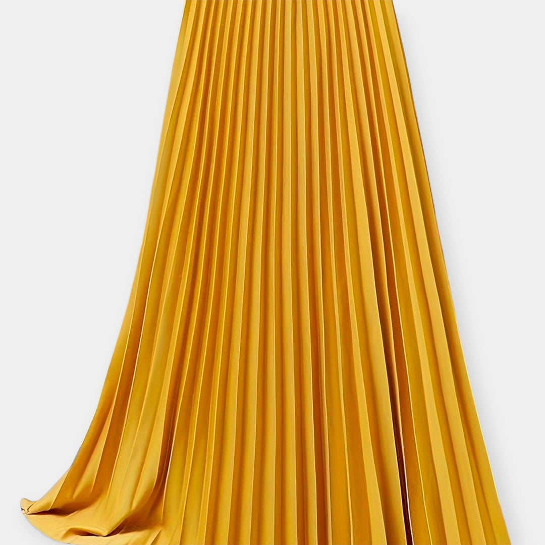 Long Pleated Satin Skirt