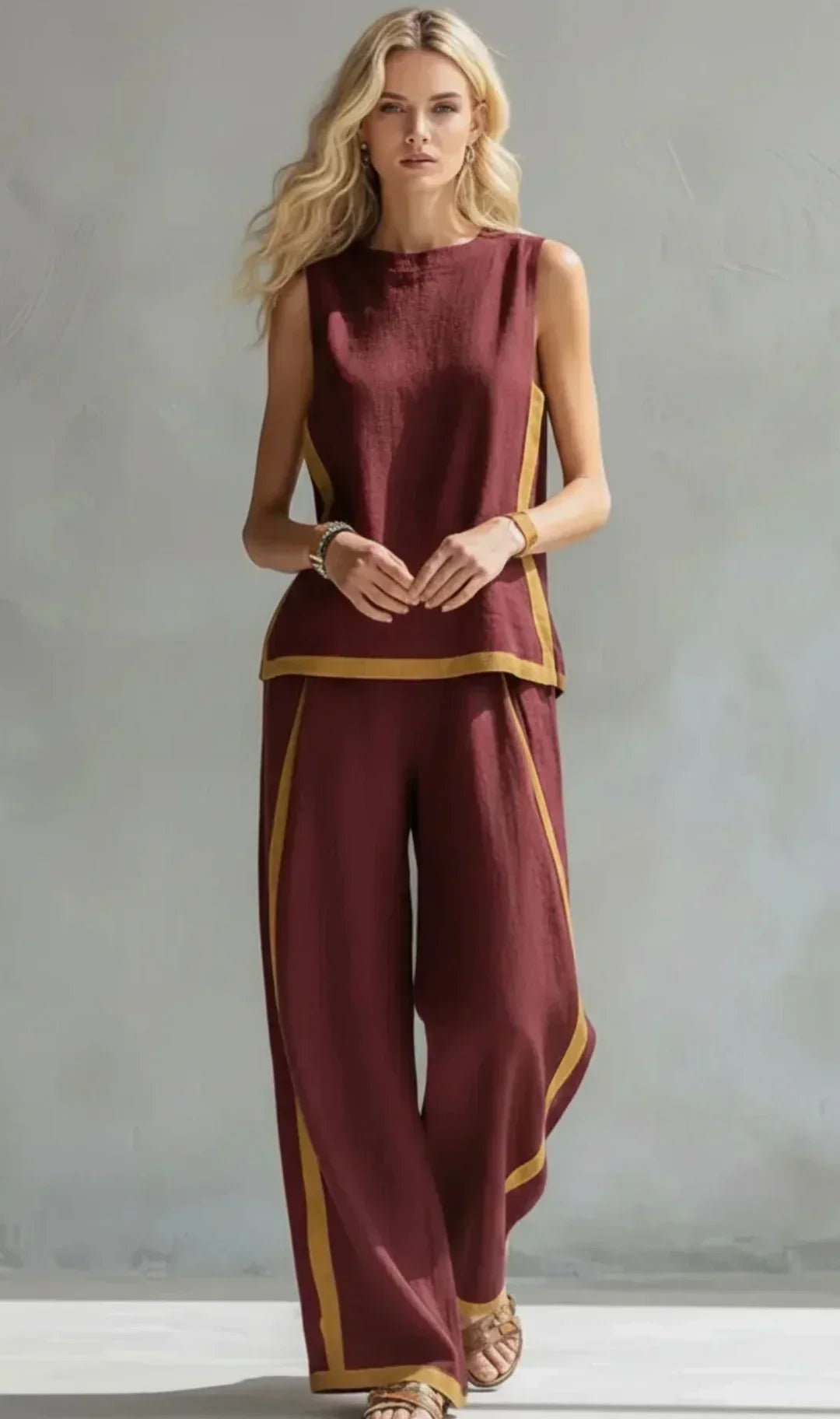 Ursula - Elegant and Casual Gilet and Trousers Set with Bicolour Finishes