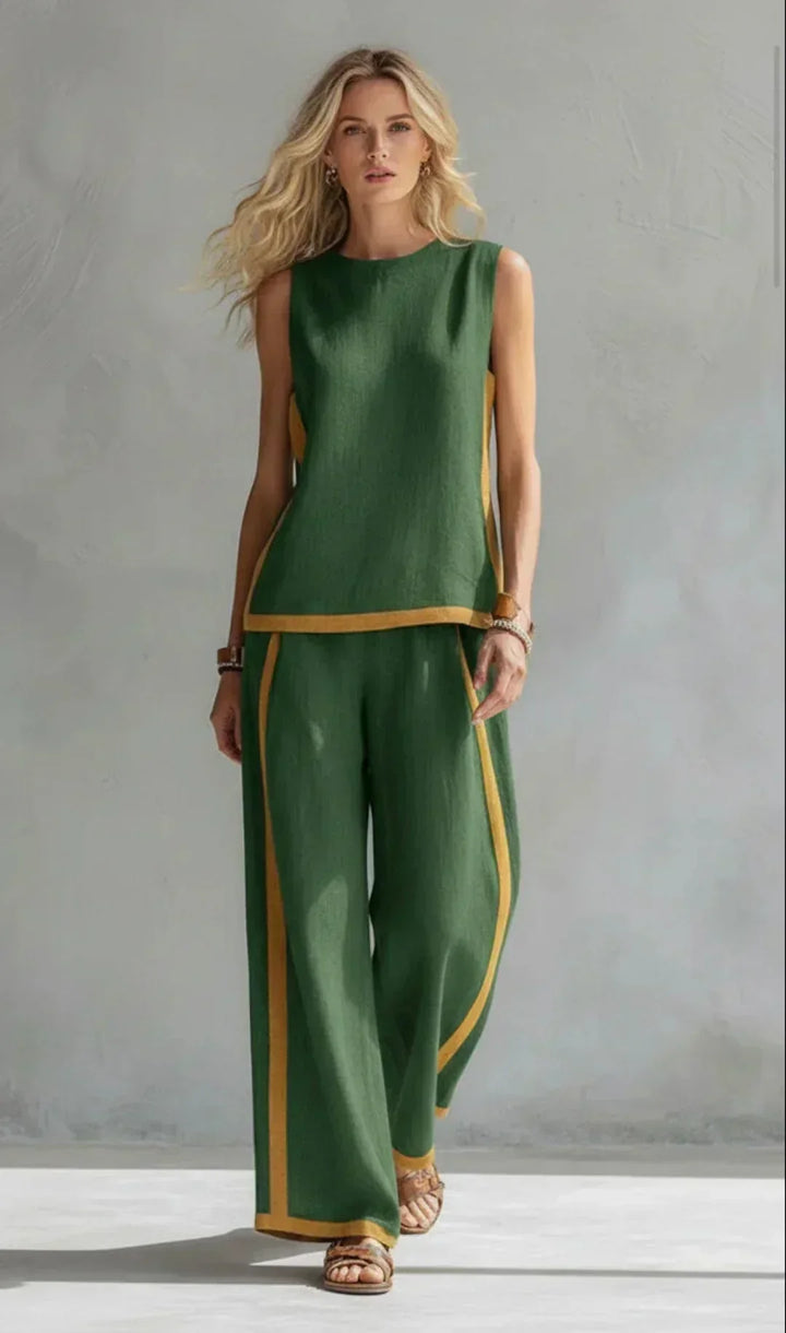 Ursula - Elegant and Casual Gilet and Trousers Set with Bicolour Finishes