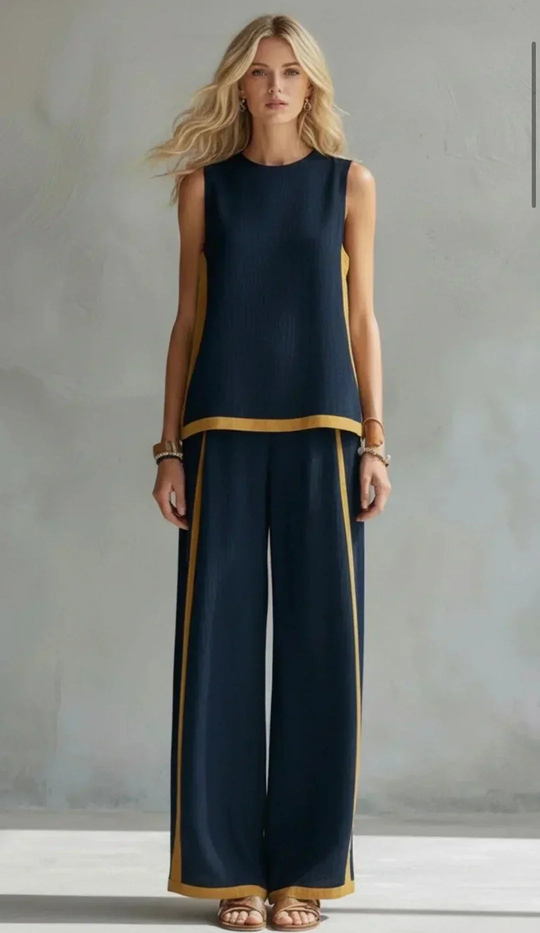 Ursula - Elegant and Casual Gilet and Trousers Set with Bicolour Finishes