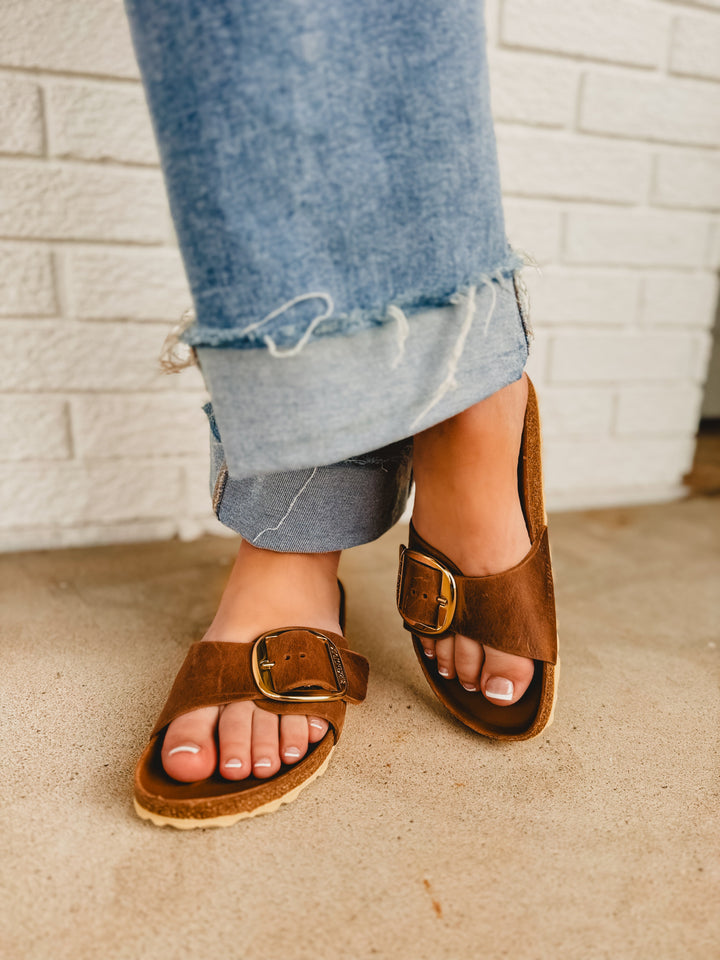 Birkenstock Madrid Big Buckle Oiled Leather Sandal - Cognac
