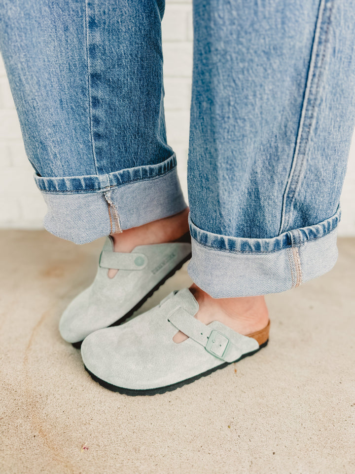 Birkenstock Boston Soft Footbed Suede Leather Clog - Pure Sage