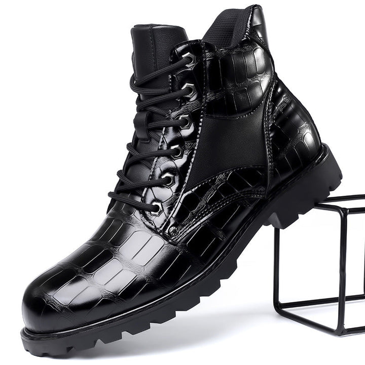 Levi - Croc-Embossed Faux Leather Boots