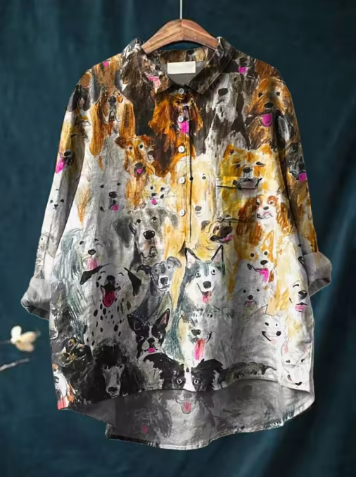 Ella | Casual blouse with an artistic dog print