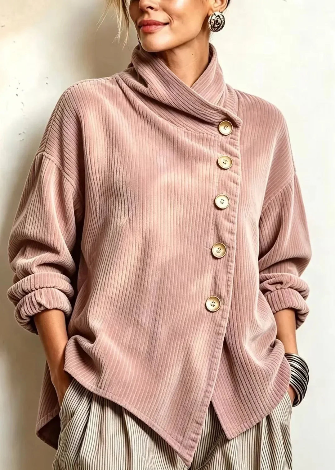 AVERY | Top Button-Up in Corduroy con Collo Avvolgente per Donna