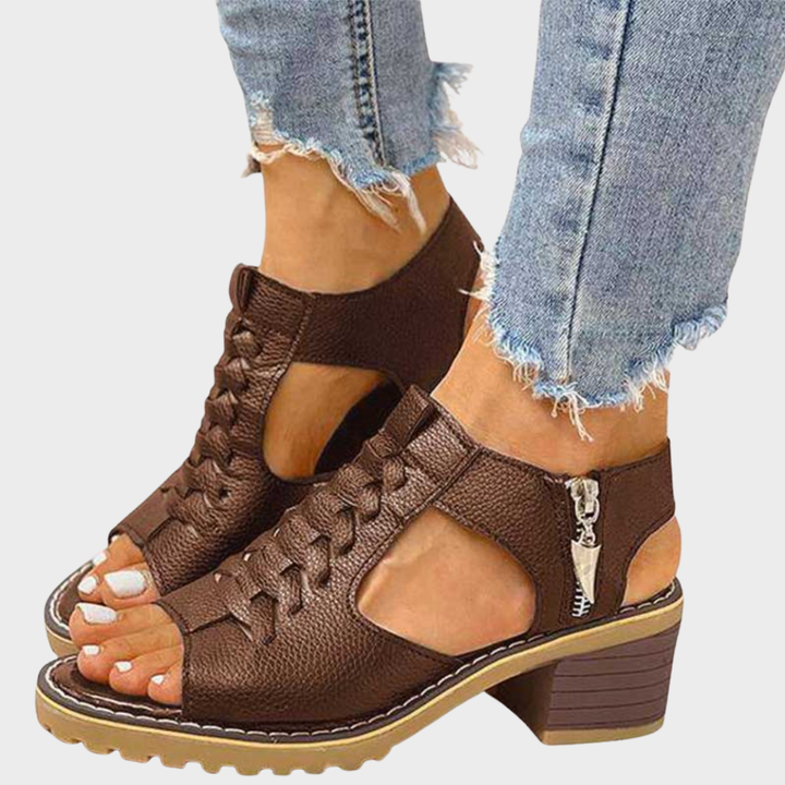 Cornelia – Elegant Peep-Toe Sandals with Block Heel