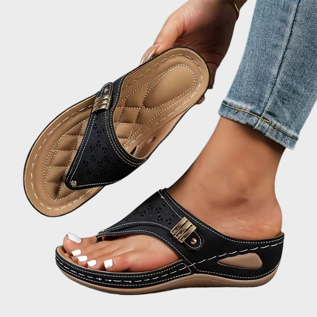 Ursula – Comfortable Thong Sandals with Wedge Heel