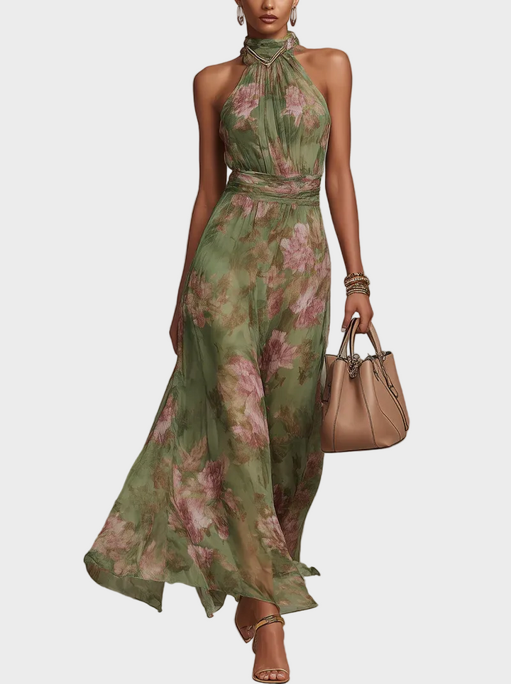 Livia - Elegant Maxi Halter Dress in Flowers