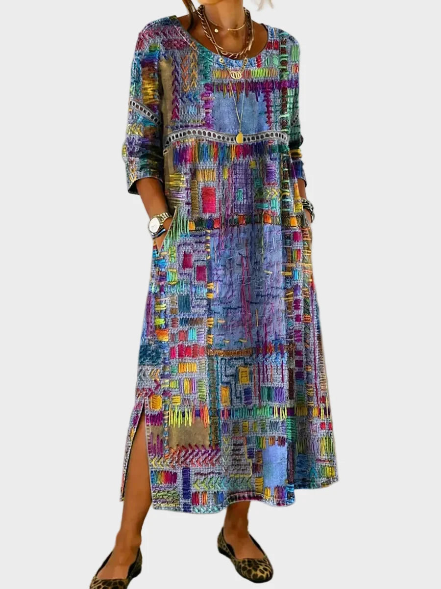 Inaya - Denim Dress with Ethno Patchwork