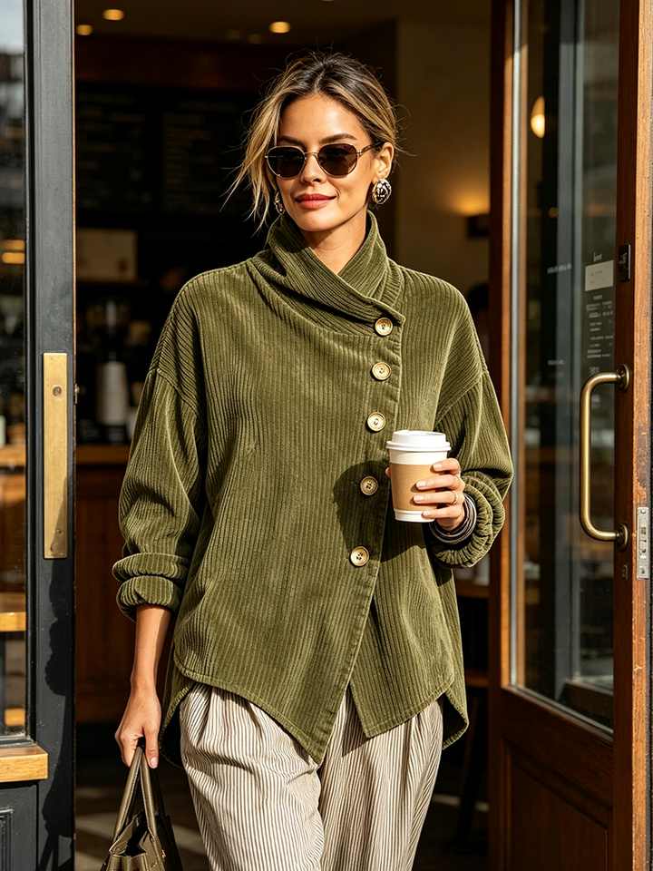 AVERY | Top Button-Up in Corduroy con Collo Avvolgente per Donna